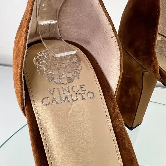 Vince Camuto Sathina Platform Heel Sandal 11 M Brown Suede Ankle strap dance - Picture 6 of 9